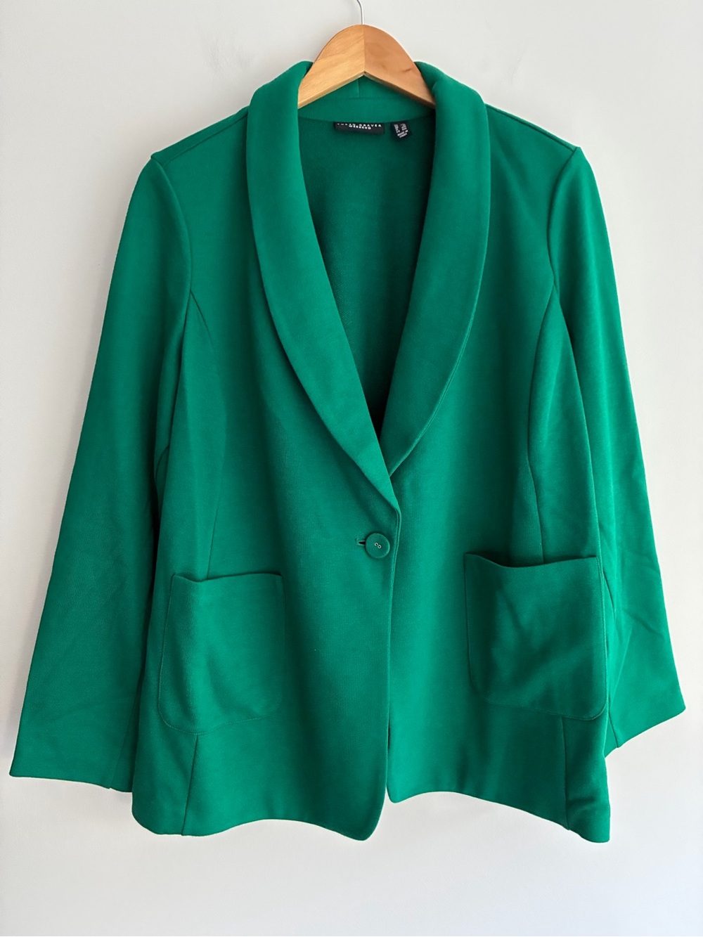 Susan Graver Emerald Green Shawl Collar One Button Blazer 1X
